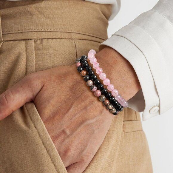 3 PCS 6mm PinkZebra Healing Natural Stone Beaded Stretch Bracelet for Gifts - Picture 3 of 6